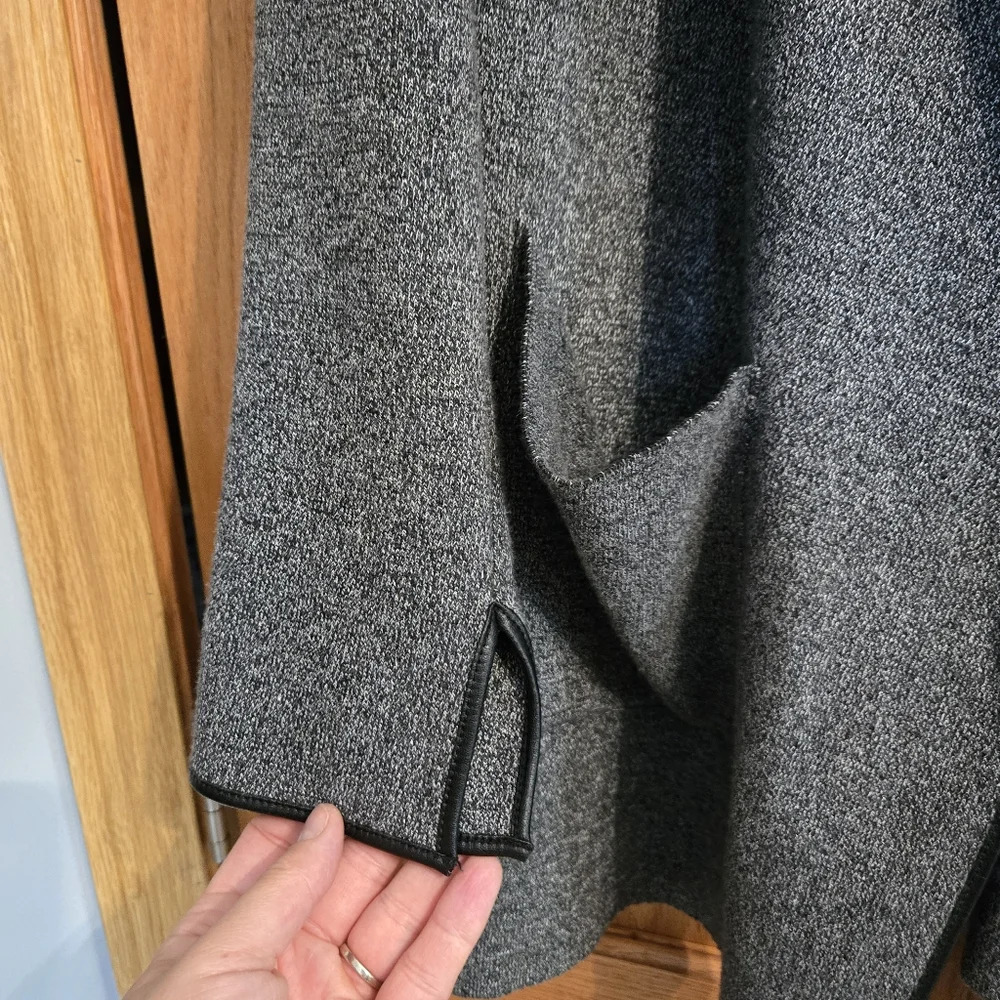 Zara Knit Knit Open Front Drape Cardigan Coatigan with Faux Leather Trim Medium - Picture 4 of 9